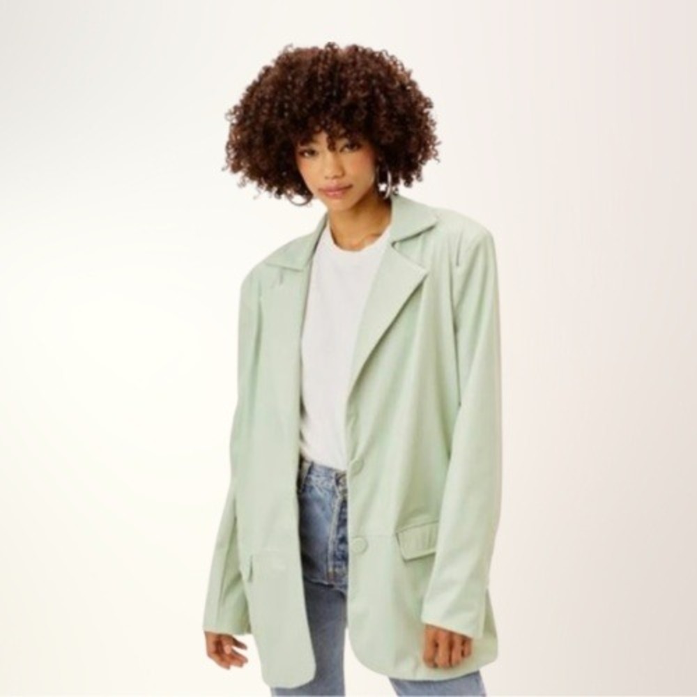 For Love & Lemons Green‎ Faux Leather Talia Boyfriend Blazer Size Medium